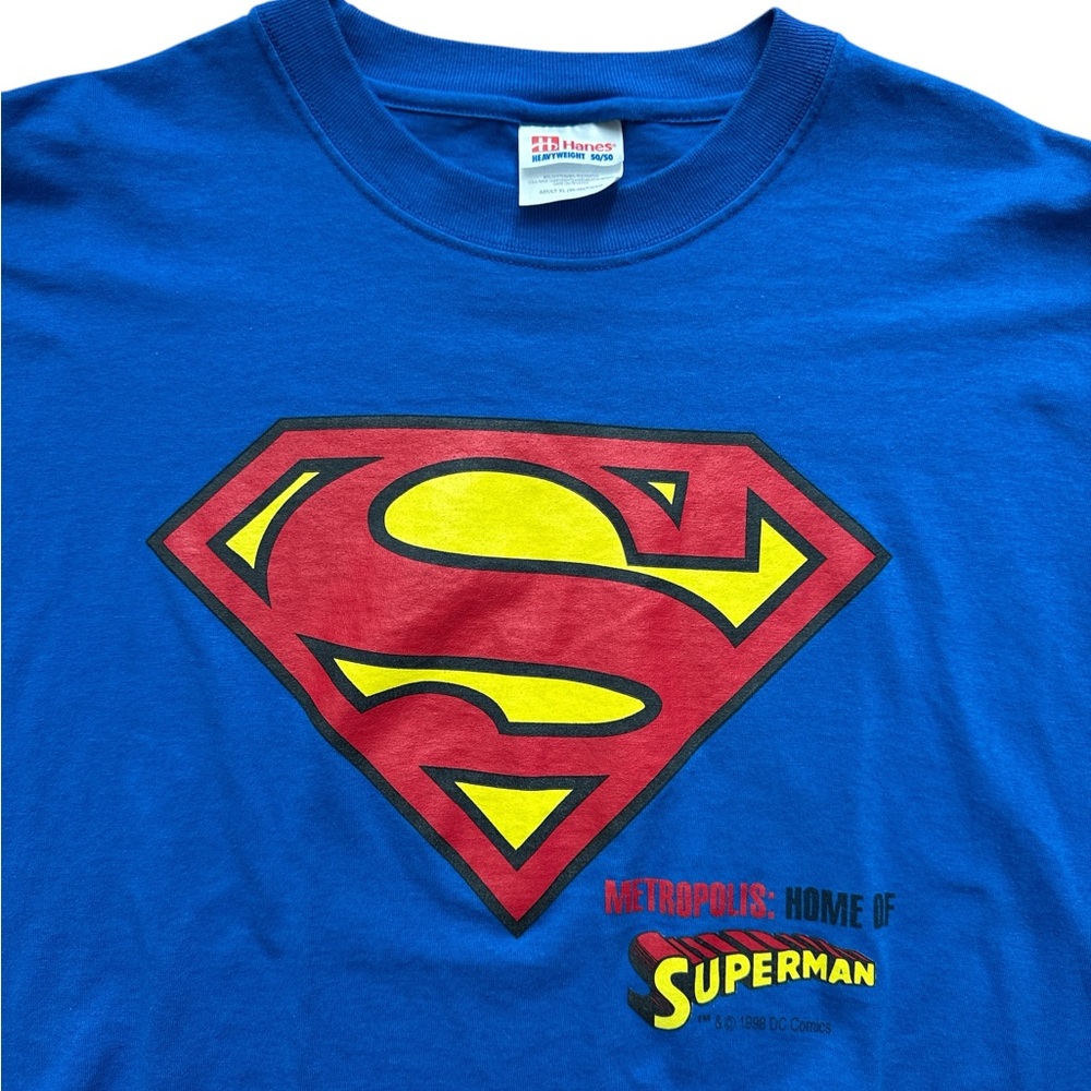 Vintage Superman Men’s Blue T-Shirt Size XL Hanes 50/50 Heavyweight Tag 90’s Tee